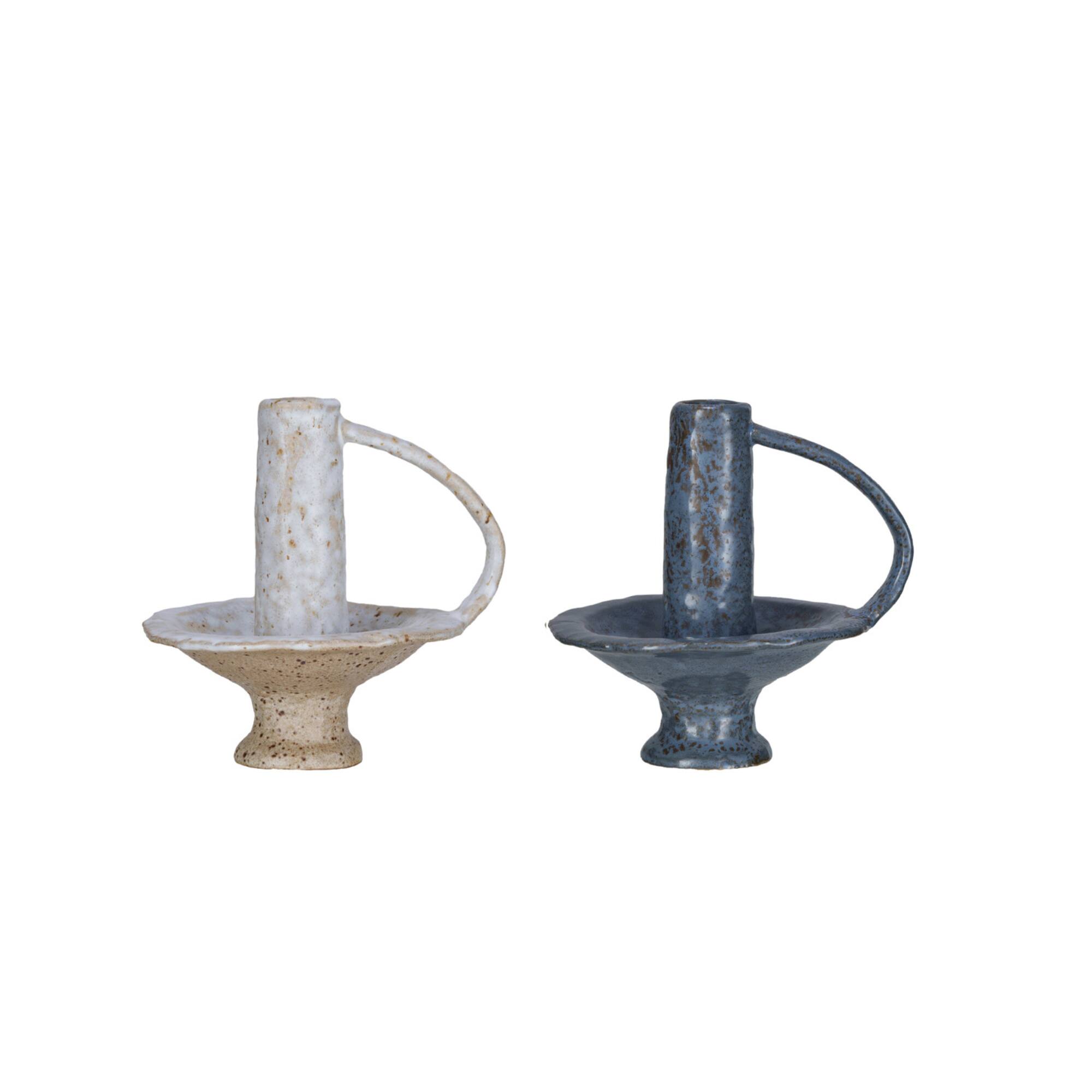 Hello Honey® 5.5" Round Stoneware Candle Holder with Handle Set